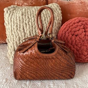 Cole Haan Genevieve Woven Leather Handbag - brown